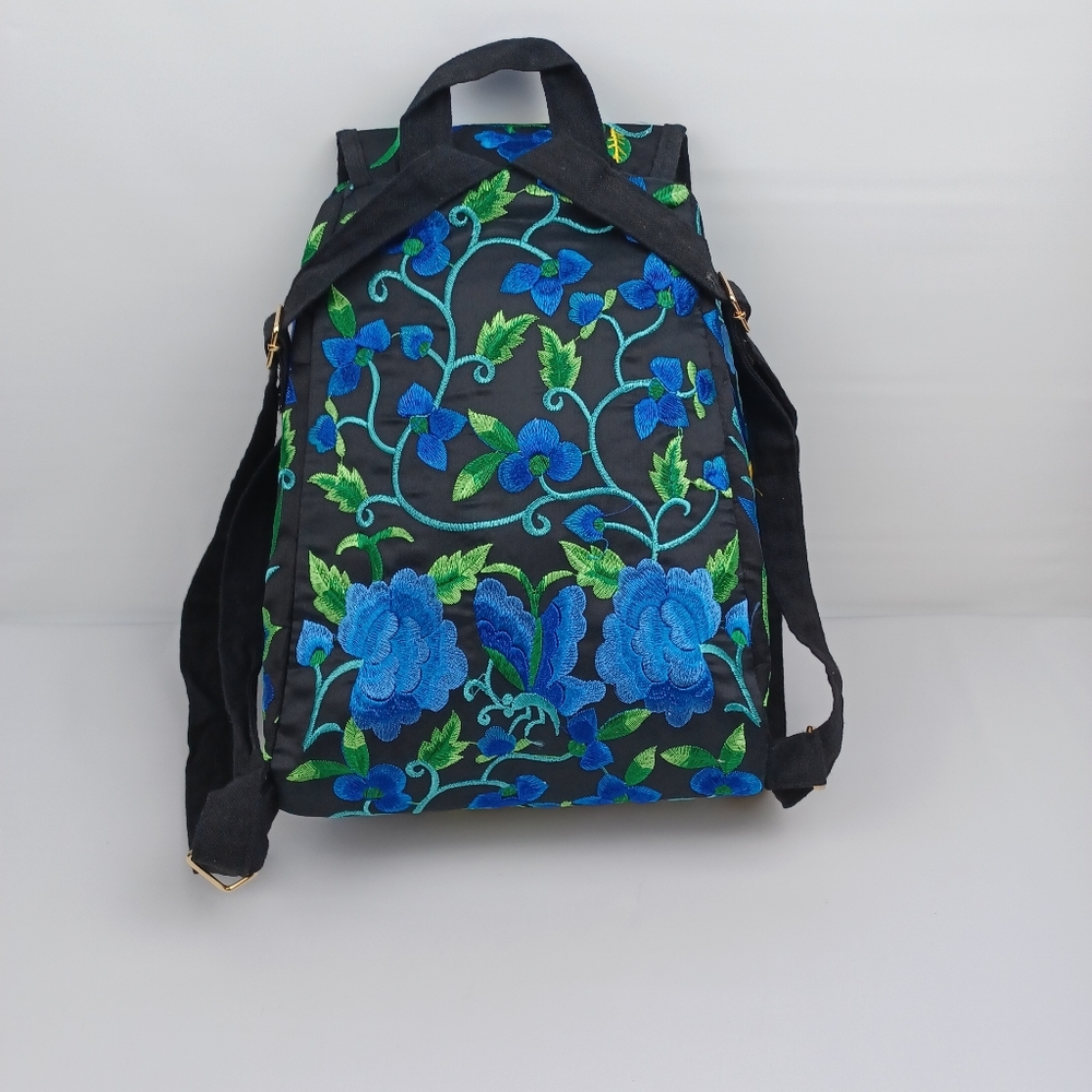 mexican floral embroidered backpack multicolor New - Picture 7 of 13